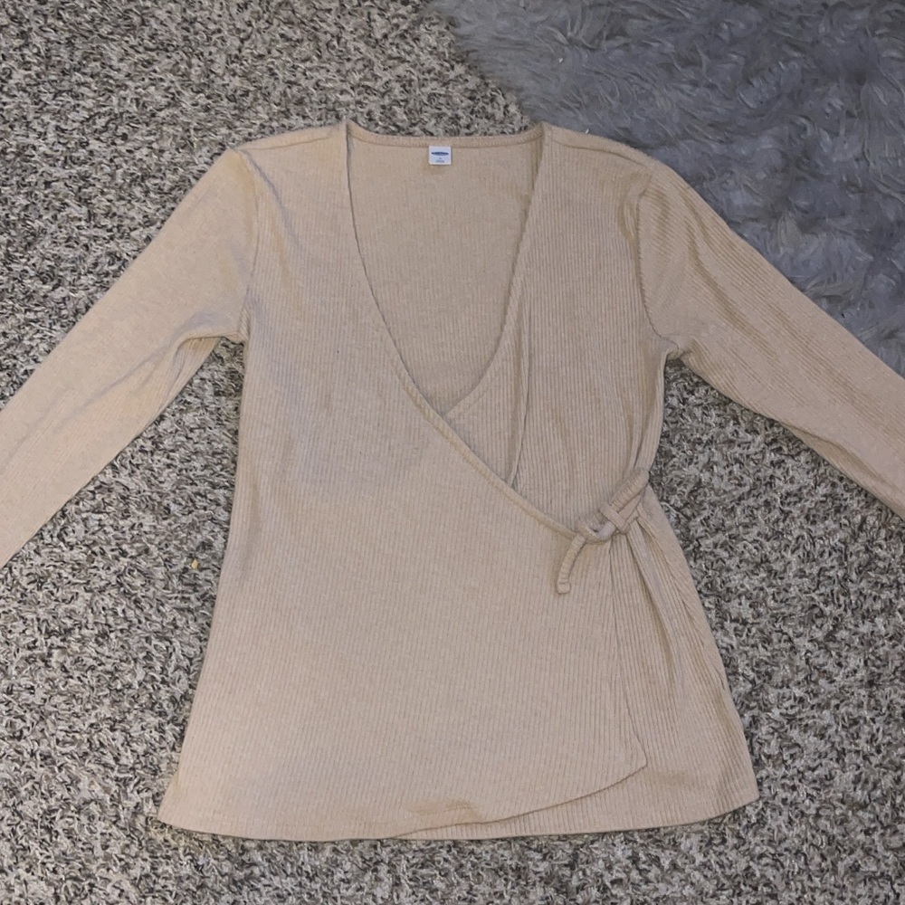 Old Navy Beige Wrap Blouse - Picture 2 of 9
